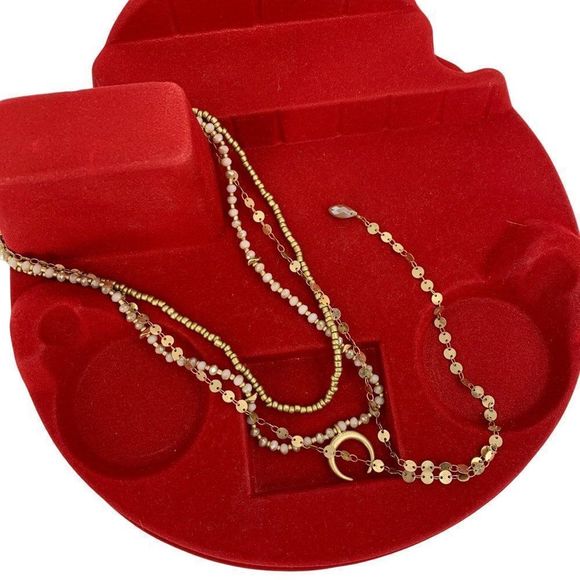 Crescent Moon Horn Multistrand Y Necklace Gold Boho Stamped Metal 2499 EUC - Picture 4 of 10